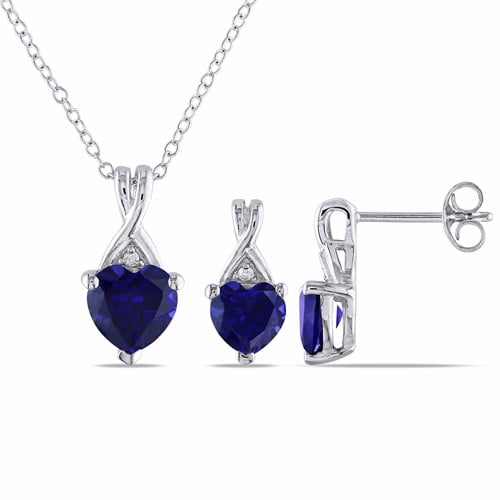 925 STERLING SILVER NECKLACE PENDANT & HANGING STUD EARRINGS W SAPPHIRE/ACCENTS 925 STERLING SILVER NECKLACE PENDANT & HANGING STUD EARRINGS W SAPPHIRE/ACCENTS